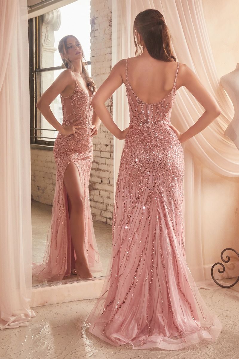 SWIFT SEQUIN FITTED GOWN - ROSE GOLD CD0220