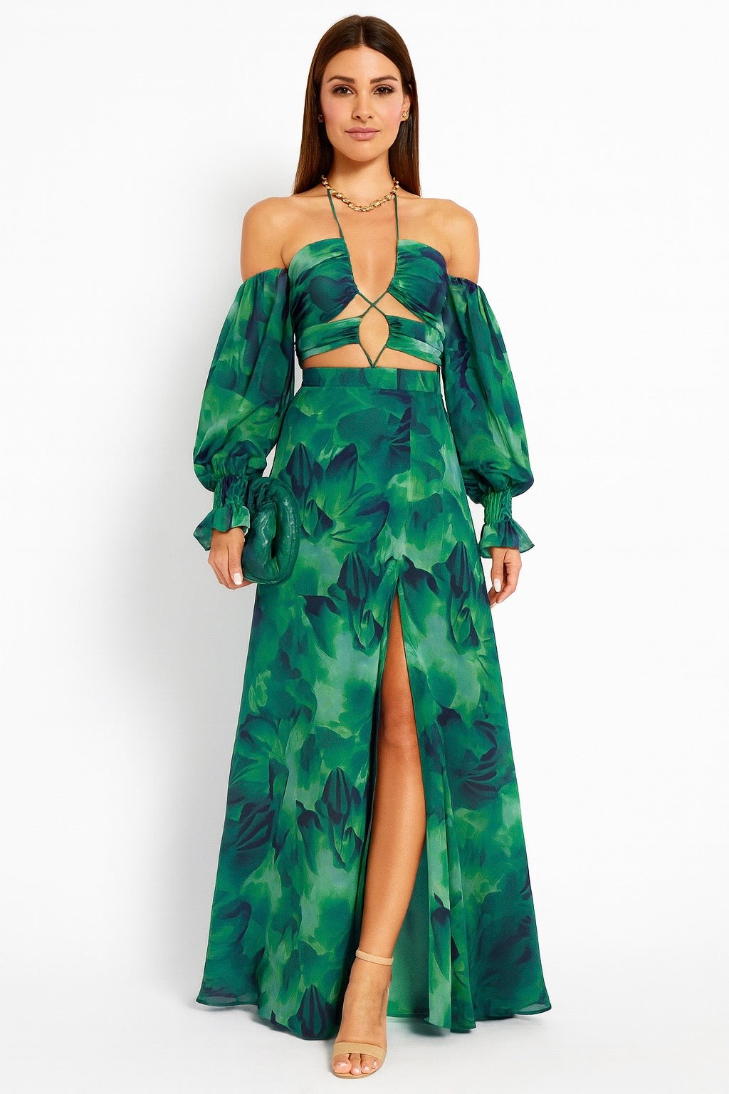 Kharma Maxi Dress - Green Floral LARGE / Green Floral Kharma Maxi Dress - Green Floral LARGE / Green Floral