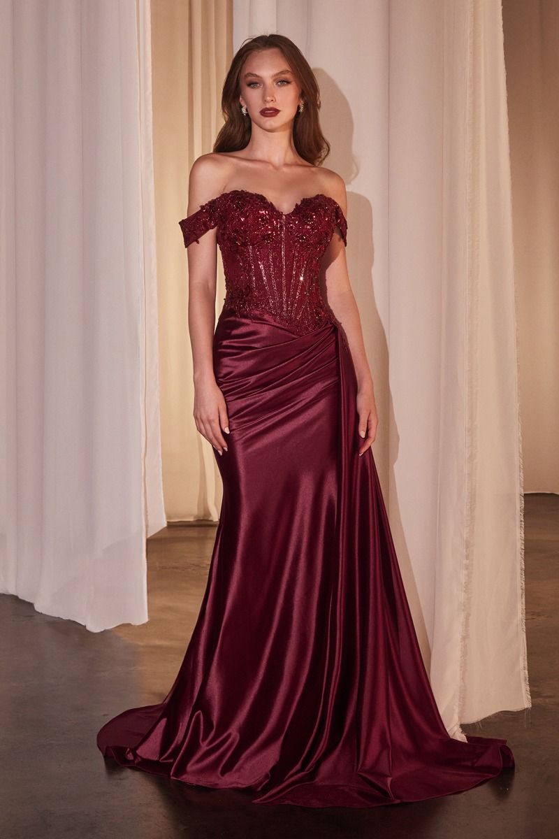 ADALEE LACE FITTED GOWN - BURGUNDY | CD803
