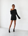 CUPRO LONG SLEEVE MINI DRESS - BLACK (PREORDER)