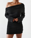 CUPRO LONG SLEEVE MINI DRESS - BLACK (PREORDER)