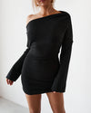 CUPRO LONG SLEEVE MINI DRESS - BLACK (PREORDER)