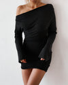 CUPRO LONG SLEEVE MINI DRESS - BLACK (PREORDER)