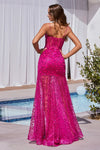 NORMA FLORAL GLITTER FITTED GOWN - FUCHSIA C155