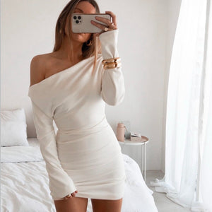 CUPRO LONG SLEEVE MINI DRESS - VINTAGE WHITE