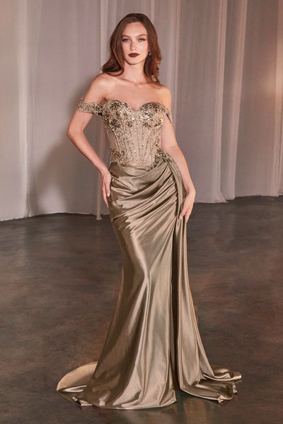 ADALEE LACE FITTED GOWN - MACHA GOLD