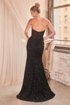 BROOKE STRAPLESS SEQUIN BODICE GOWN - BLACK C146