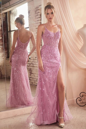 SWIFT SEQUIN FITTED GOWN - ORCHID CD0220