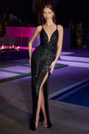 DRAPED SEQUIN GOWN -  BLACK CD279