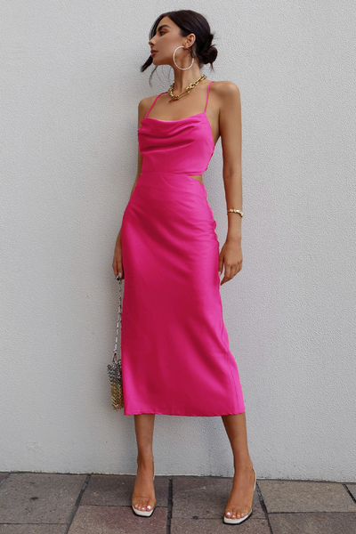 OLIVIA SLIP DRESS - HOT PINK