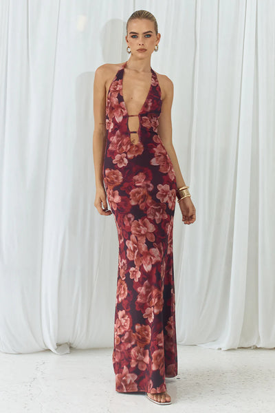 EVALINA MAXI DRESS - WINE FLORAL