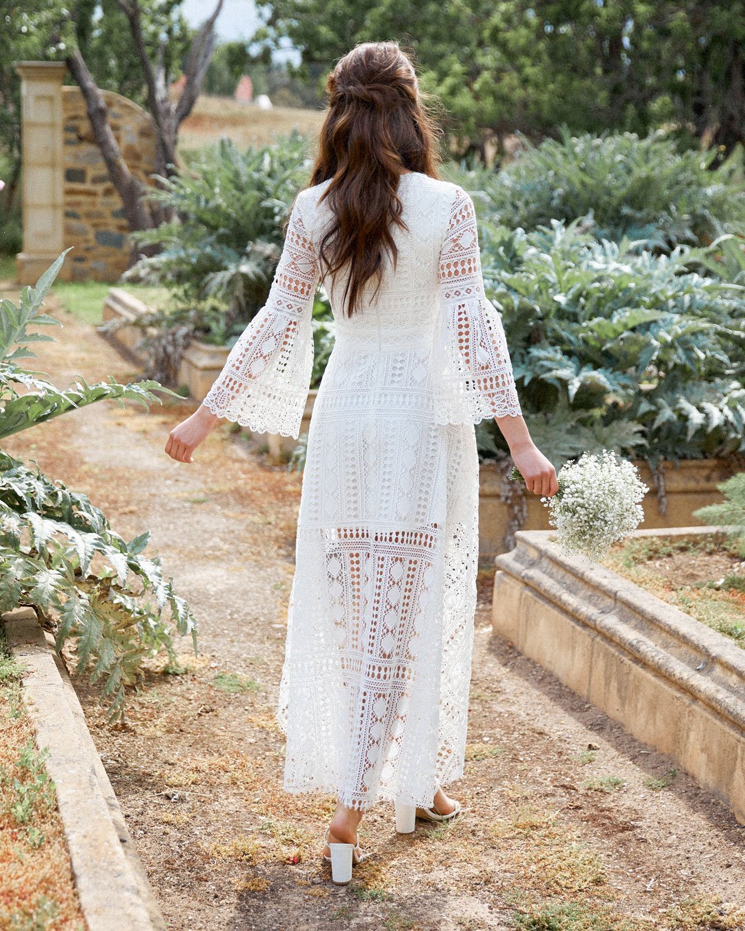 White Lace Maxi Dress Bohemian Attire White Dress Dresses Tops