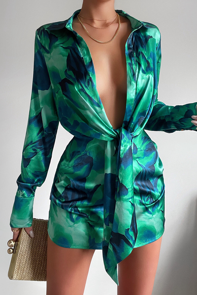 CHLOE SHIRT DRESS - GREEN FLORAL | SIZE S
