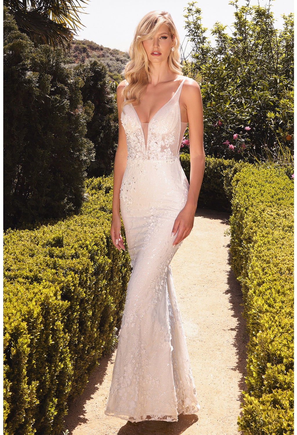 LAYERED LACE MERMAID GOWN CDS403 - WHITE